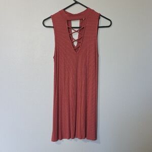 Sleeveless Rust Ribbed Stretchy Dress with Crisscross Back